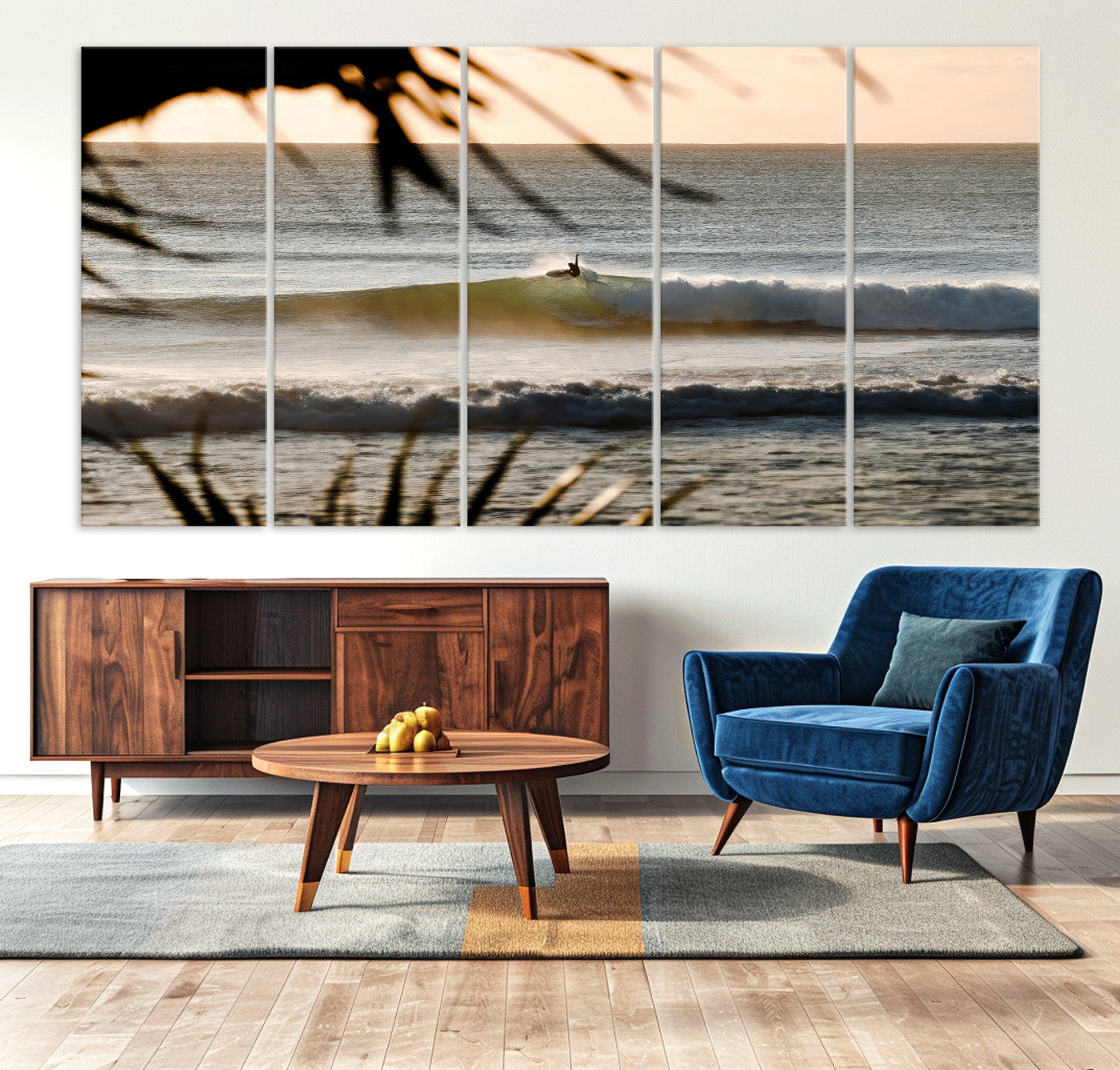 24896468-MGV-CV-36X24-Sunset Surf Wall Art Canvas Print – Framed Golden Hour Waves Scene Artwork for Boho Home, Office, Living Room Decor