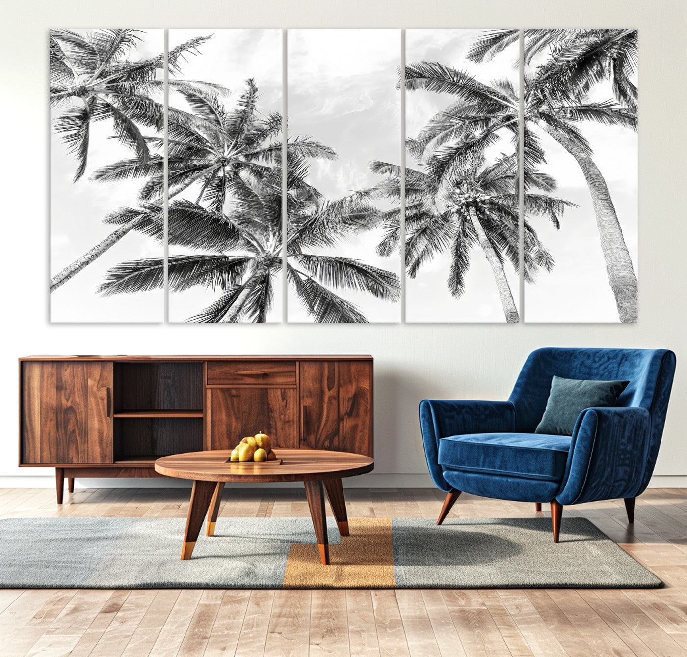 62113786-MGV-CV-36X24-Black and White Palm Wall Art Canvas Print – Framed Monochrome Tropical Beach Scene Artwork for Modern Home, Office Decor
