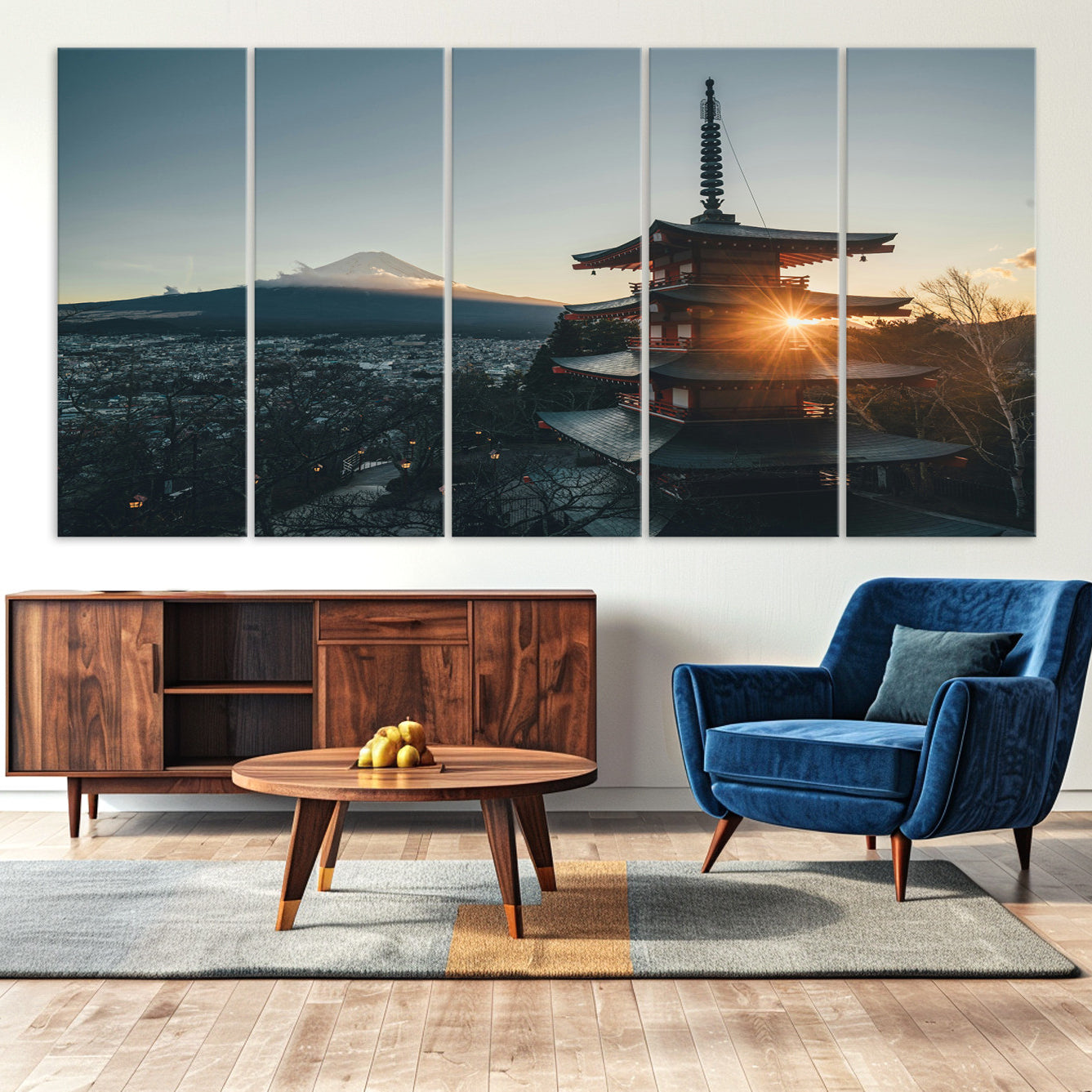 -Mount Fuji Wall Art Canvas Print Framed Japan Travel Art Chureito Pagoda Print Zen Scene for Home, Office Decor