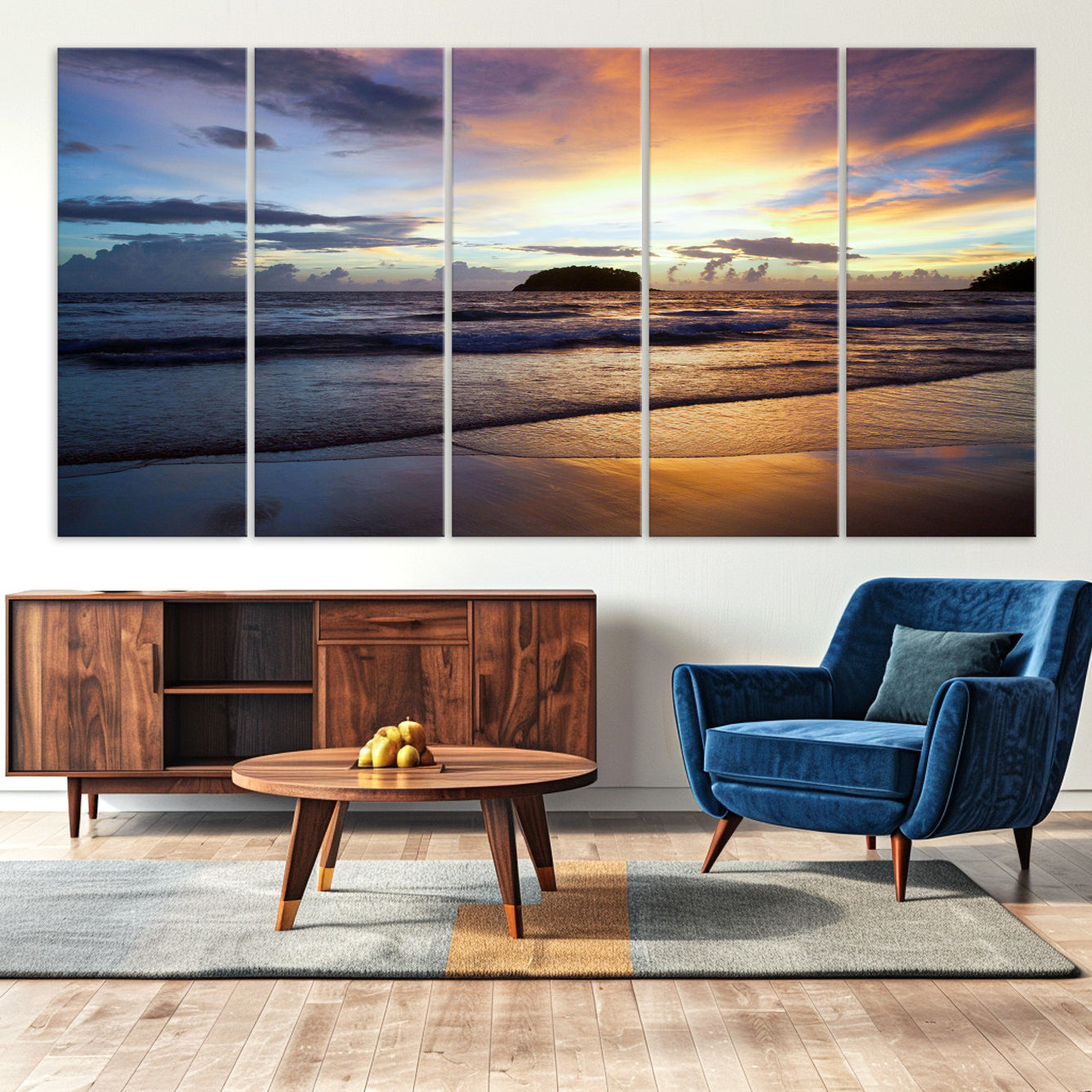 36714356-MGV-CV-36X24-Beach Sunset Wall Art Canvas Print – Tropical Ocean Waves Golden Sky Serene Seascape Nature Artwork for Home Office