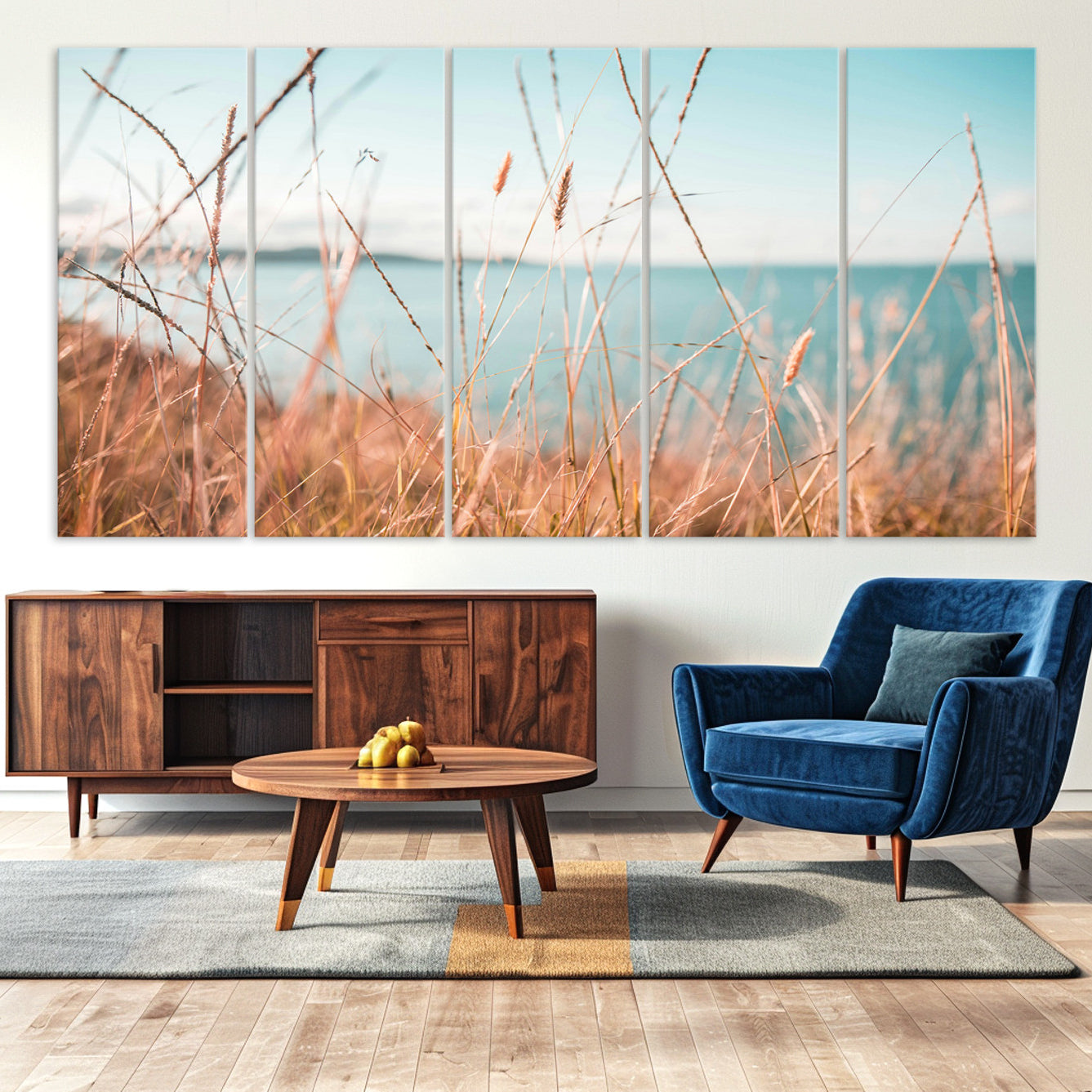 36108696-MGV-CV-36X24-Coastal Grass Landscape Wall Art Canvas Print – Golden Shoreline Nature Scene Serene Ocean View Artwork for Home Office
