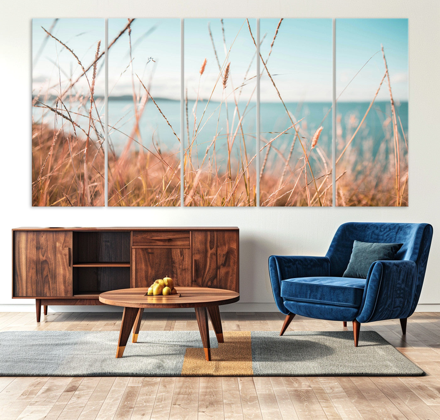 36108696-MGV-CV-36X24-Coastal Grass Landscape Wall Art Canvas Print – Golden Shoreline Nature Scene Serene Ocean View Artwork for Home Office