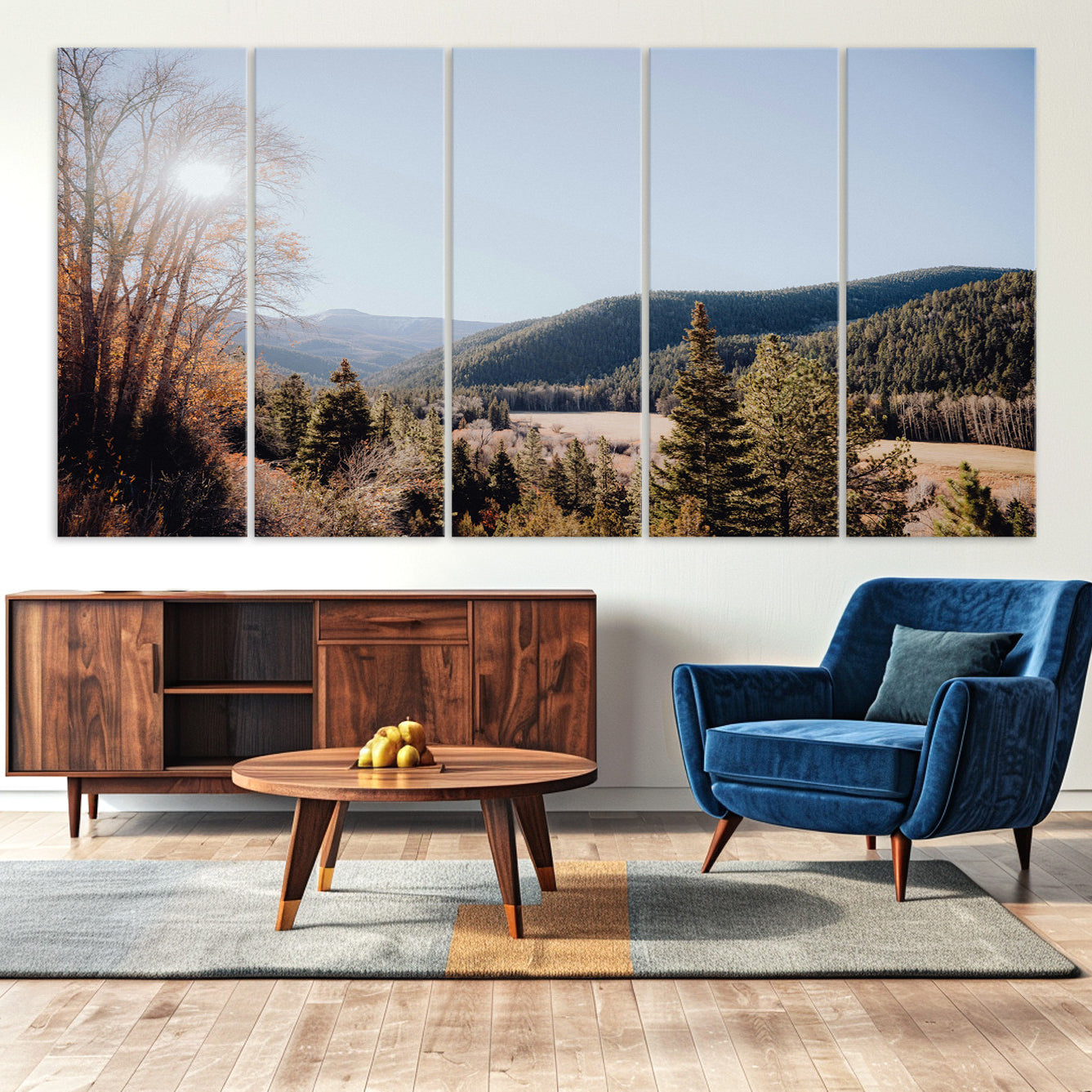 -Rustic Landscape Wall Art Canvas Print – Serene Valley Scene Pine Tree Horizon Nature Artwork for Home Office