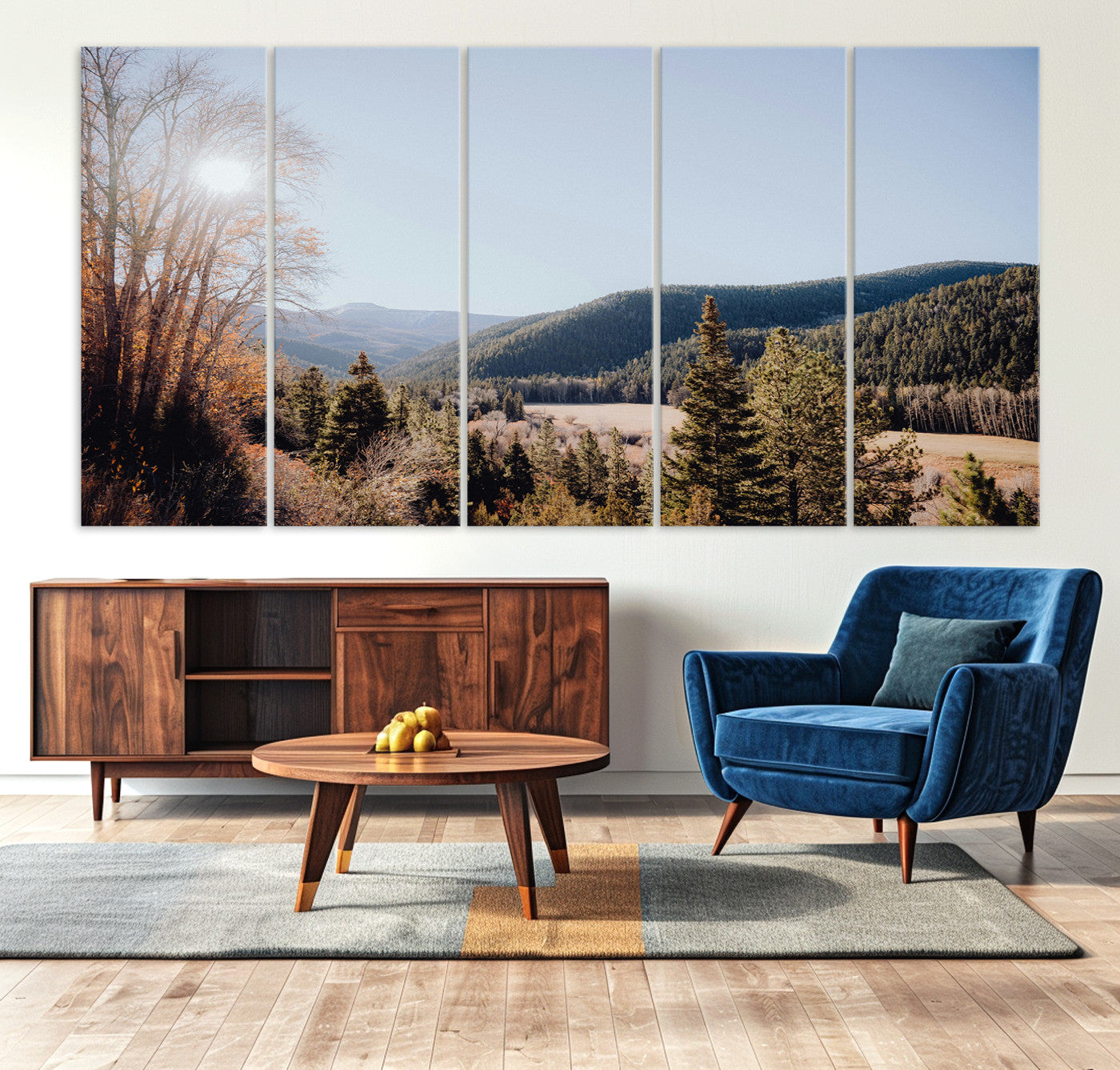 -Rustic Landscape Wall Art Canvas Print – Serene Valley Scene Pine Tree Horizon Nature Artwork for Home Office