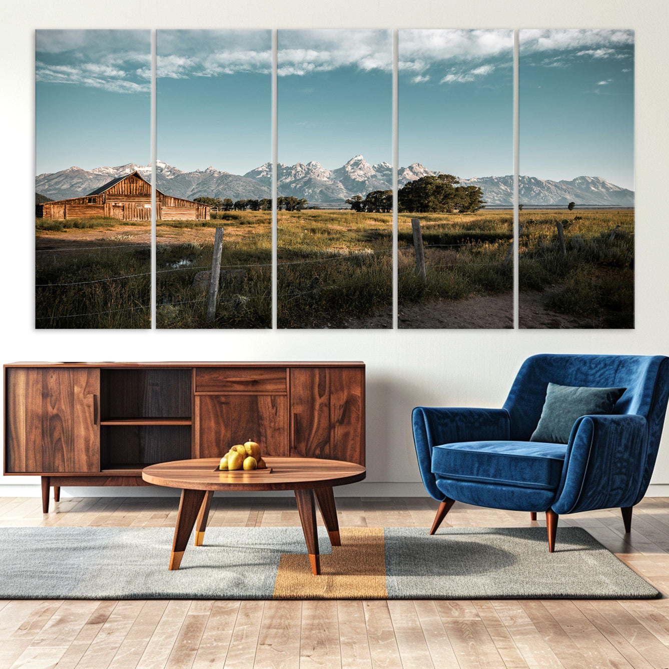 -Rustic Farmhouse Wall Art Canvas Print – Framed Mountain Cabin Western Landscape Scene Artwork for Home Office