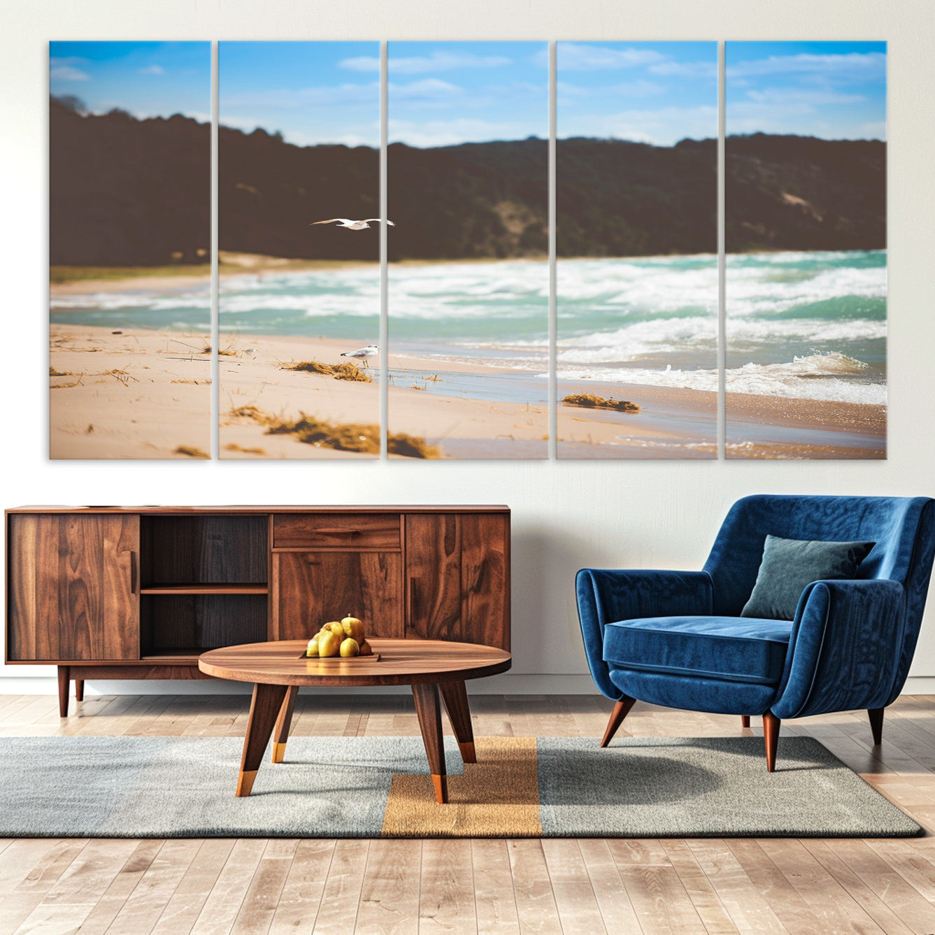 -Tranquil Beach Scene Wall Art Canvas Print – Framed Blue Ocean Waves Sandy Shore Coastal Nature Artwork for Home Office