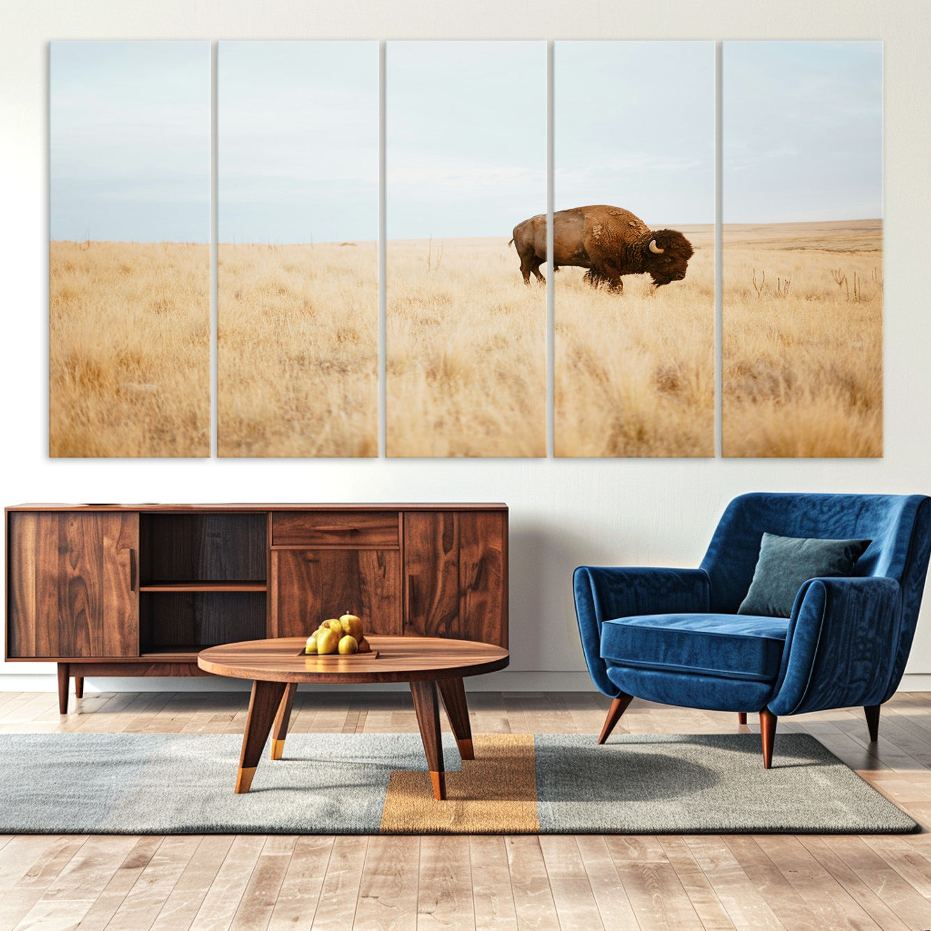 -Buffalo Wall Art Canvas Print – Framed Western Wildlife Rustic Prairie Scene Nature Artwork for Home Office