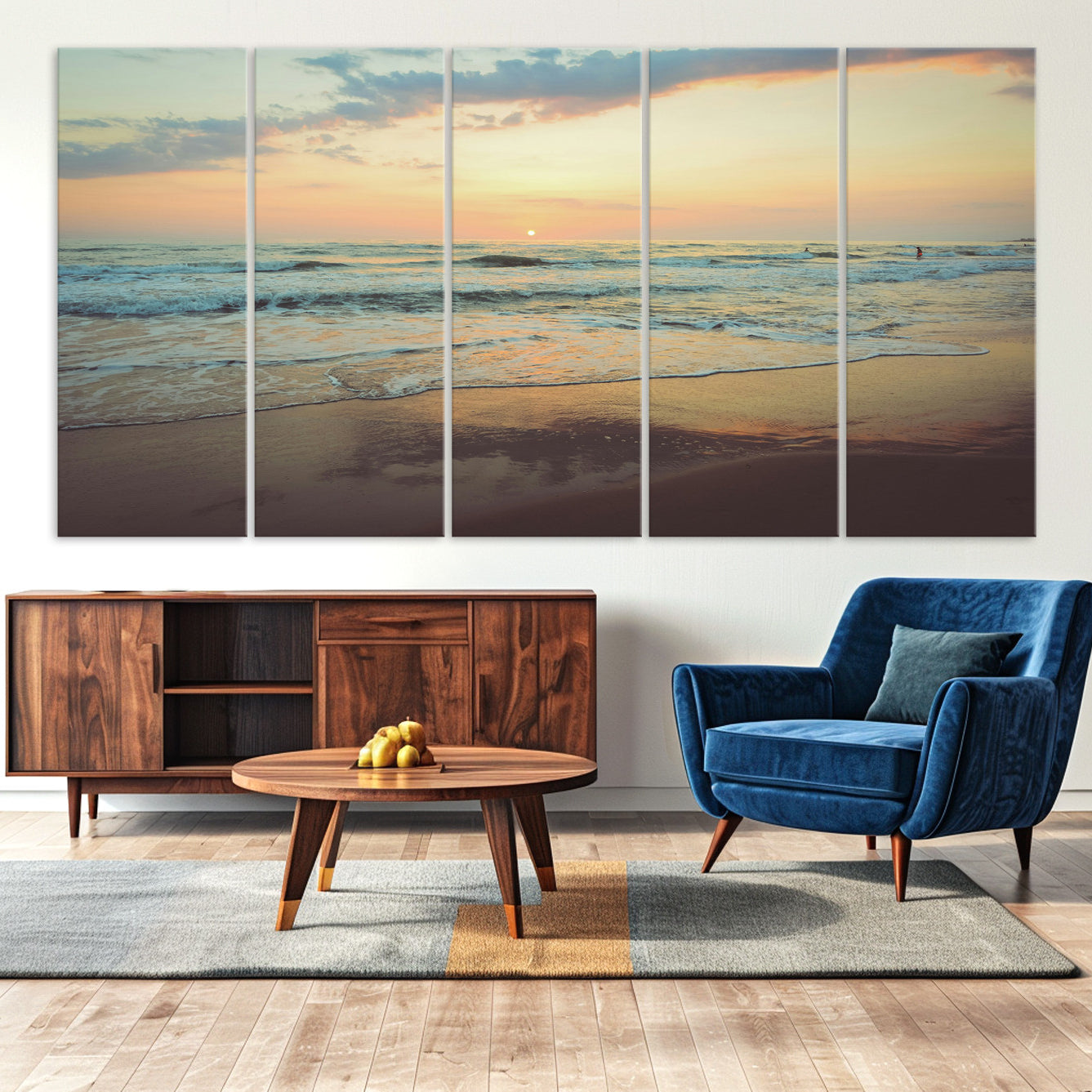 -Sunset Seascape Wall Art Canvas Print – Framed Pastel Ocean View Tranquil Beach Scene Nature Artwork for Home Office
