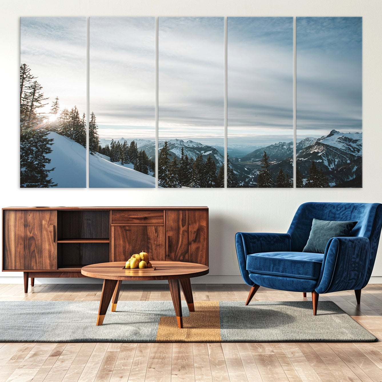 55564749-MGV-CV-36X24-Snowy Mountain Wall Art Canvas Print – Frosty Peaks Alpine Landscape Winter Sky Nature Photography Artwork for Home Office