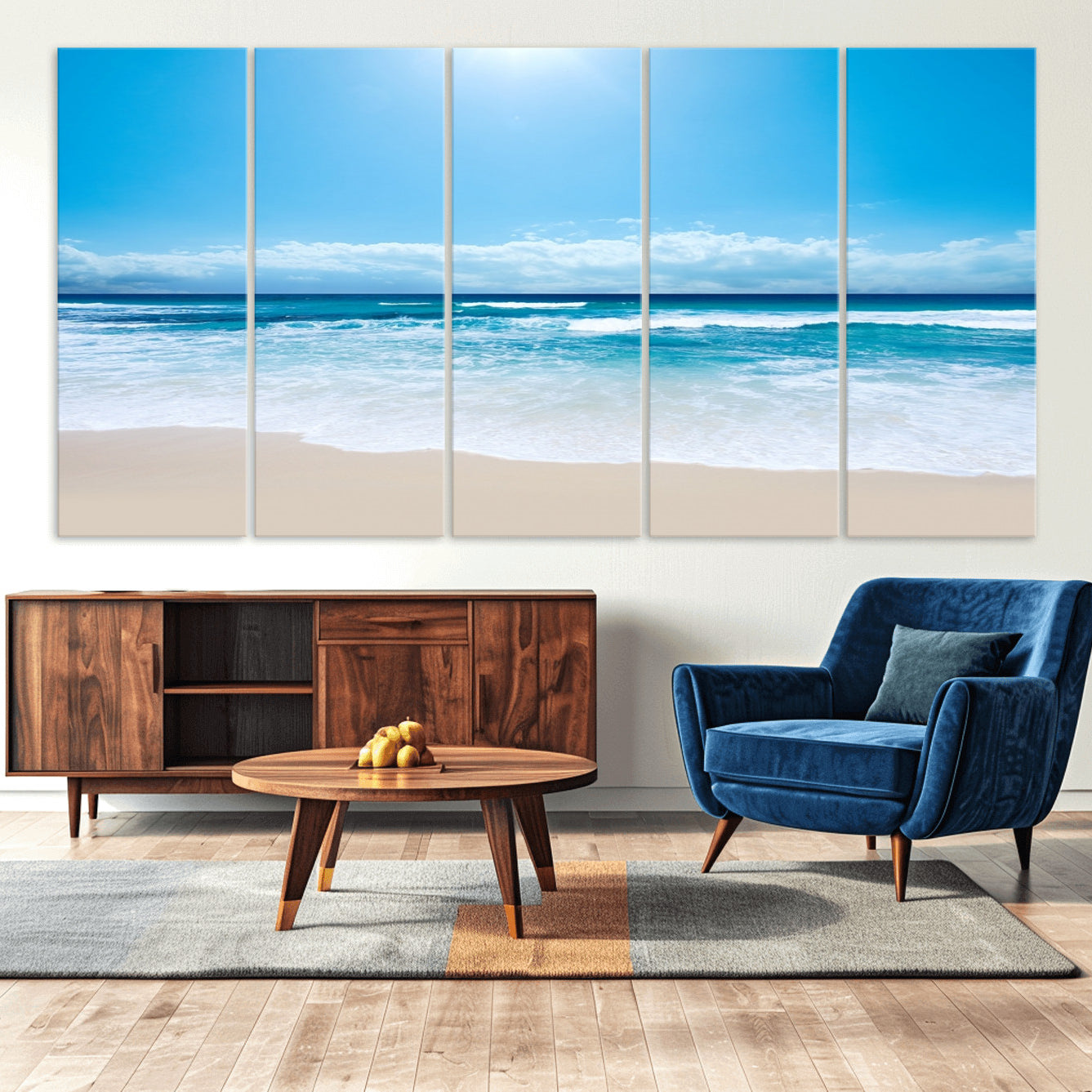 -Wall Art Canvas Print Shiny Blue Sea and Beach