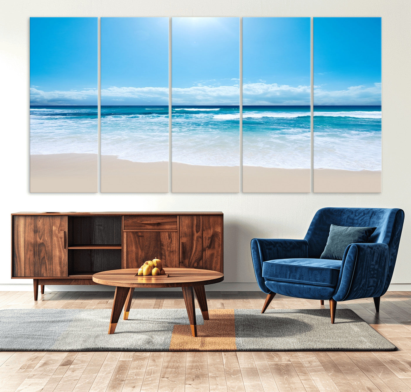 -Wall Art Canvas Print Shiny Blue Sea and Beach