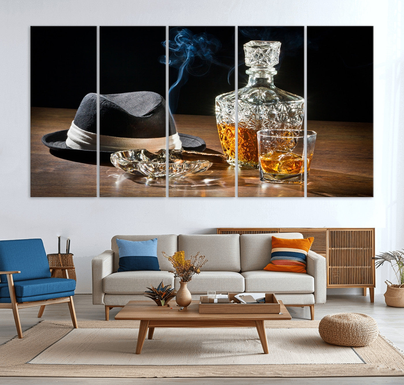 14629-MGV-CV-36X24-Bourbon Whiskey Wall Art Canvas Print, Vintage Bottle and Glass Artwork, Classic Bar Decor for Home, Office