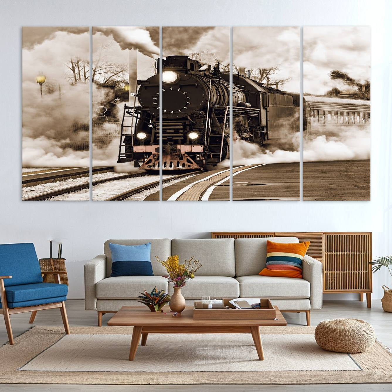 31136-MGV-CV-36X24-Black Steam Train Canvas Wall Art Print Steam Locomotive Art Canvas