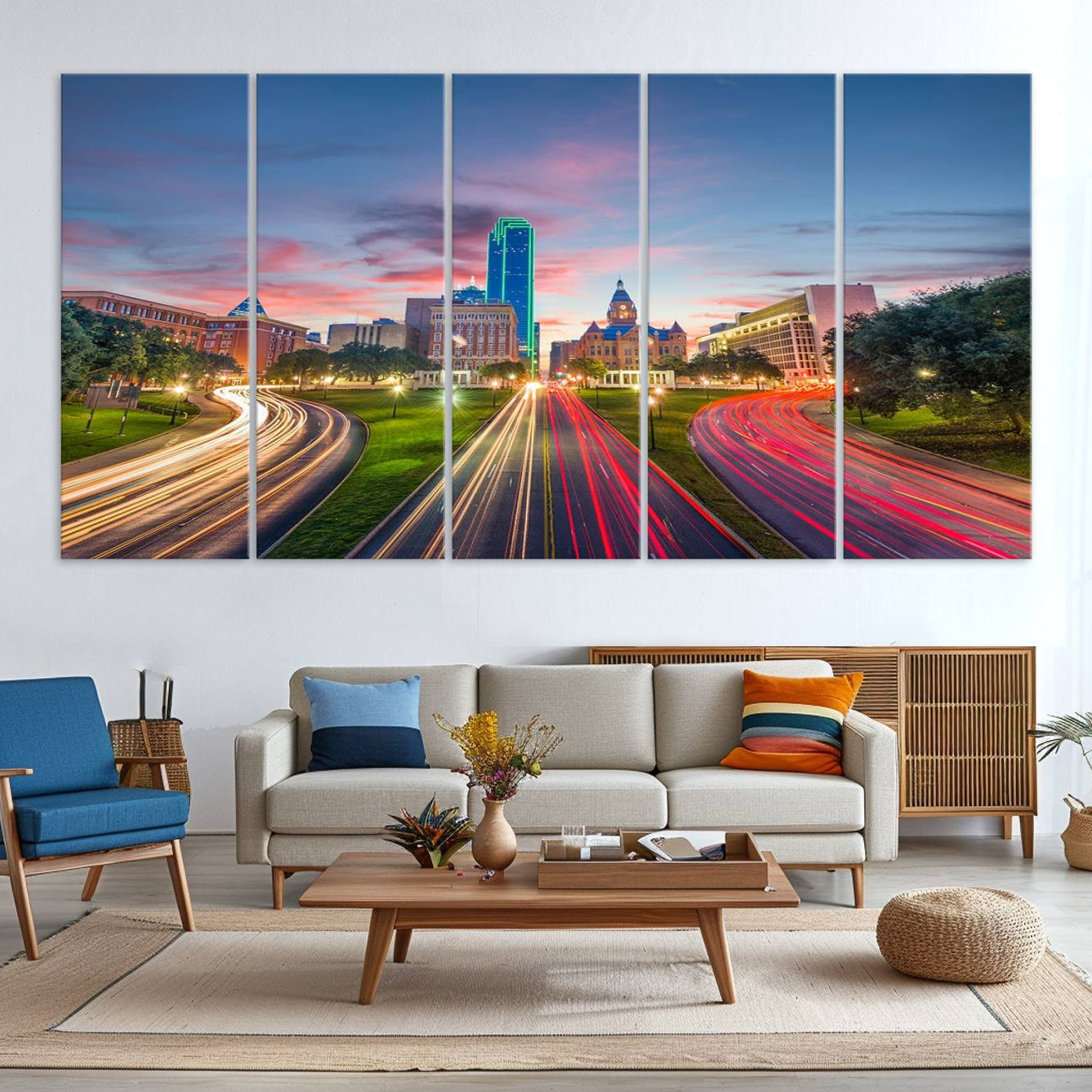 -Dallas City Lights Large Wall Art Dallas Cityscape Canvas Print Framed Living Room Decor