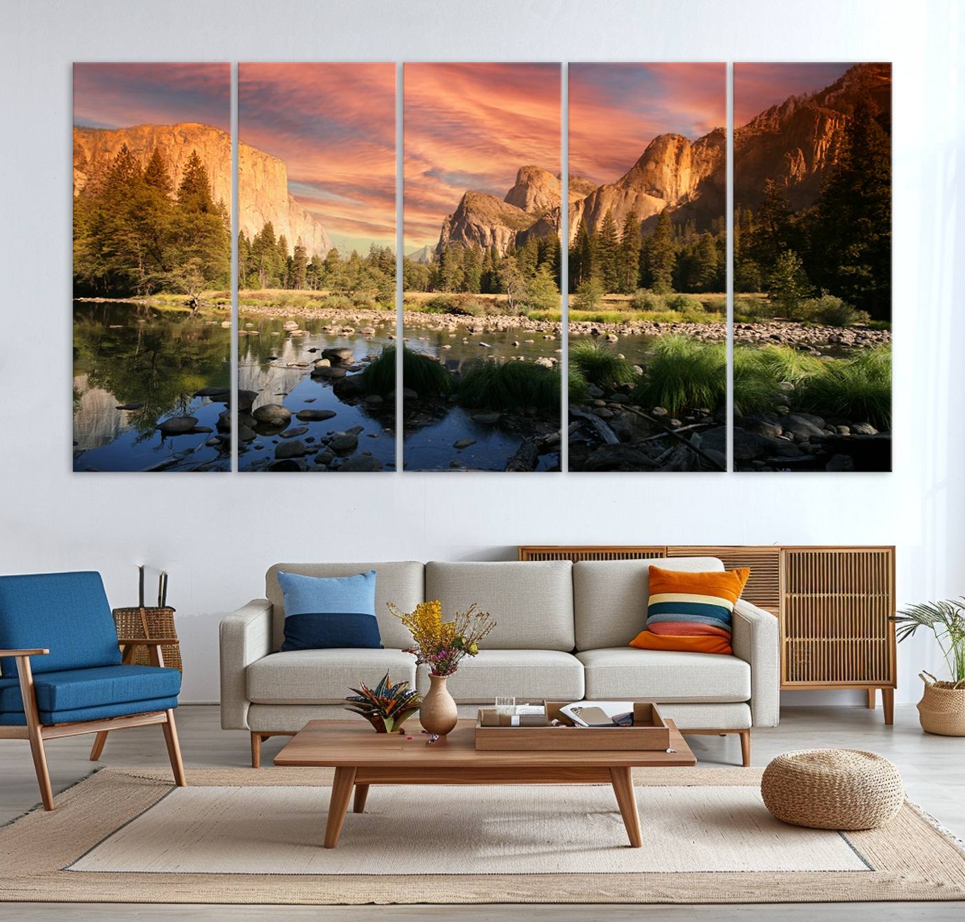 31199457-MGV-CV-36X24-Yosemite Valley Wall Art Canvas Print – El Capitan Sunset Sky Vibrant Landscape Nature Artwork for Home Office