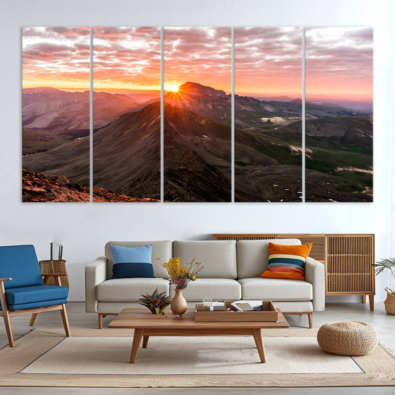 -Mountain Sunrise Wall Art Canvas Print, Framed Alpine Ridge Art Picture Print, Mountain Range