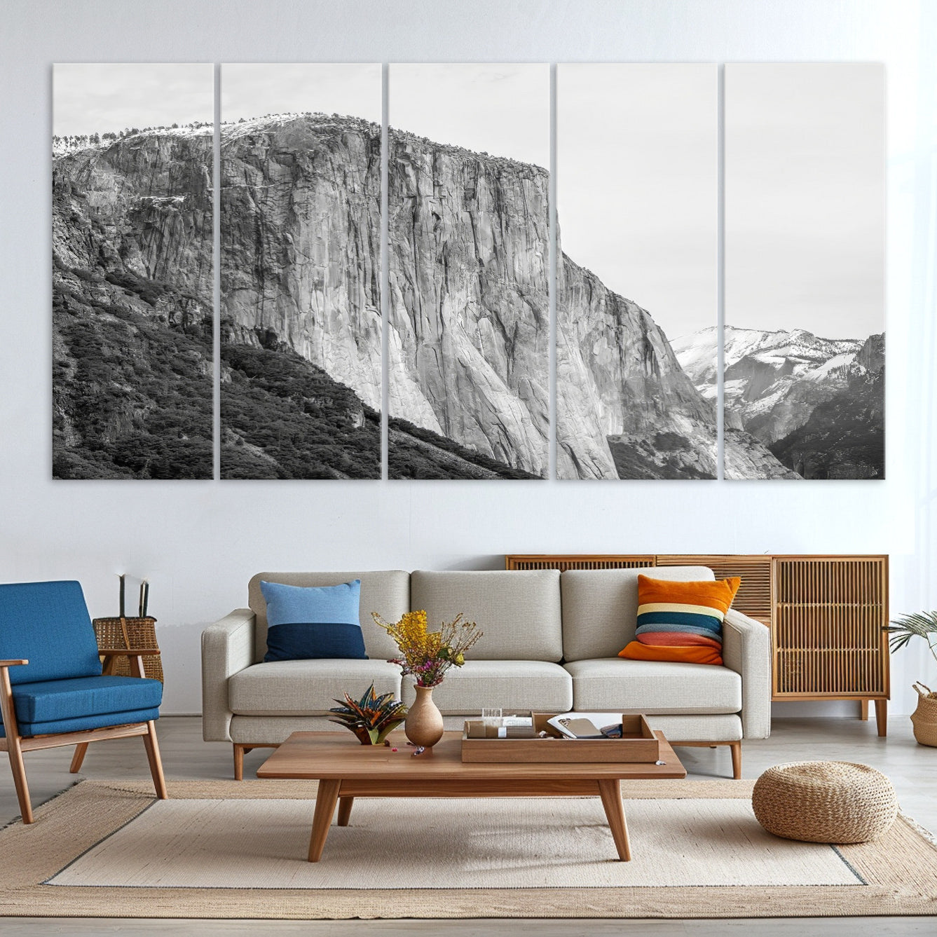 39393420-MGV-CV-36X24-El Capitan Wall Art Canvas Print – Framed Yosemite Cliff Monochrome Mountain Landscape Nature Artwork for Home Office