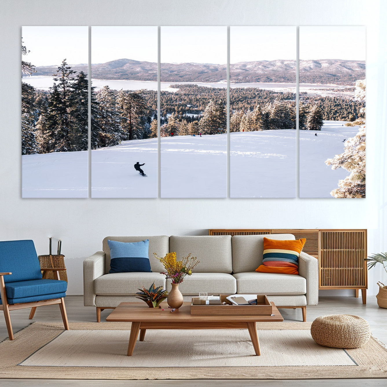 -Snowy Mountain Wall Art Canvas Print, Framed Ski Slope Art Picture Print, Winter Forest Perfect