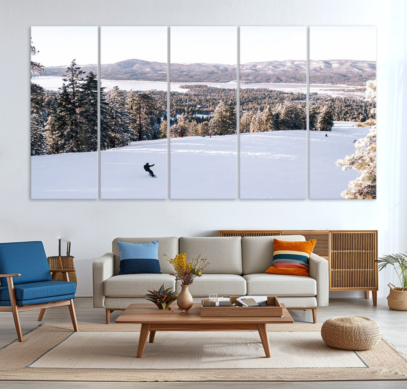 -Snowy Mountain Wall Art Canvas Print, Framed Ski Slope Art Picture Print, Winter Forest Perfect