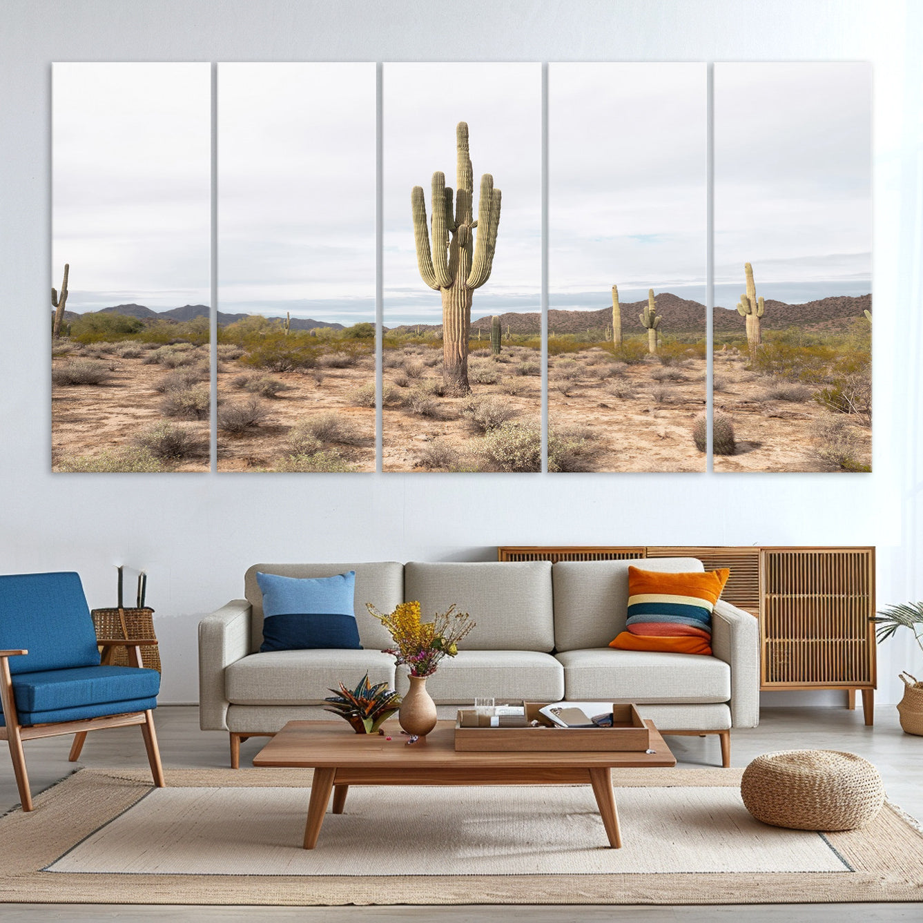 -Saguaro Cactus Wall Art Canvas Print, Framed Desert Art Picture Print, Minimalism Perfect Boho