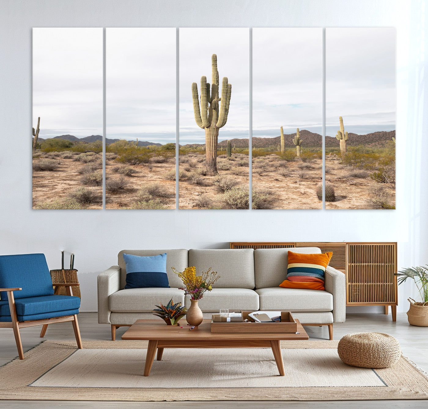 96147924-MGV-CV-36X24-Saguaro Cactus Wall Art Canvas Print – Framed Desert Landscape Minimalist Boho Nature Artwork for Home Office