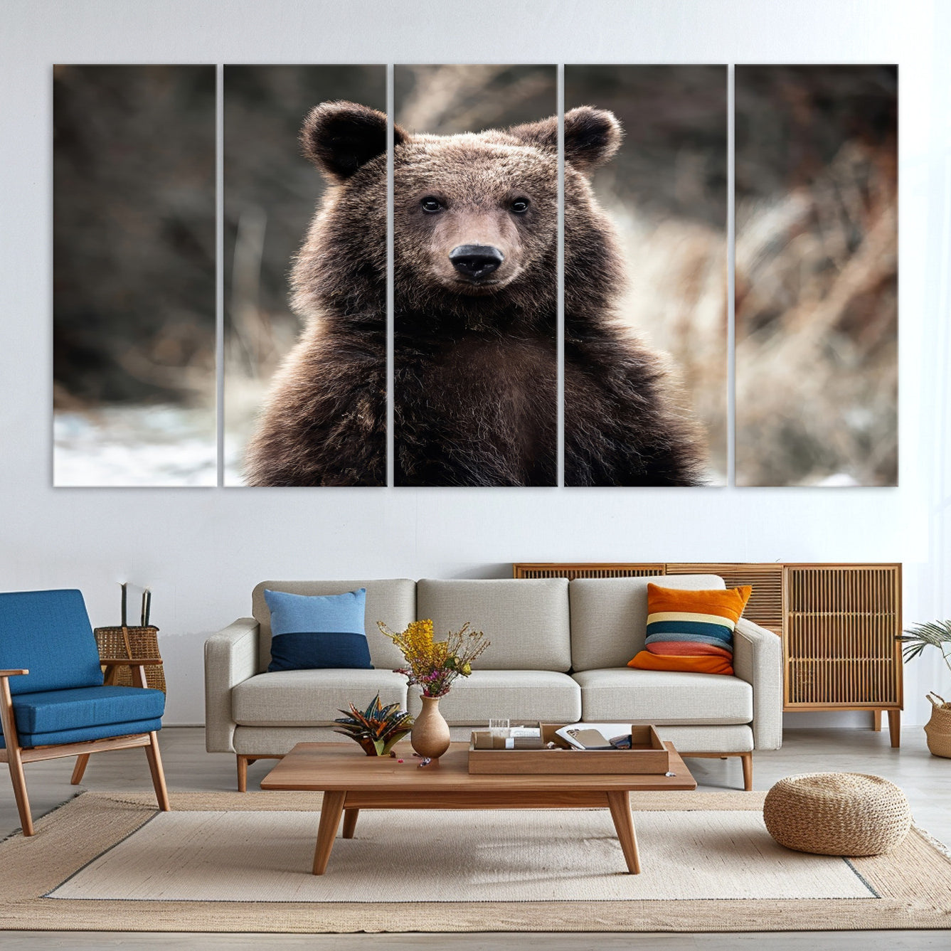 -Brown Bear Wall Art Canvas Print, Framed Wildlife Art Picture Print, Woodland Perfect Cabin Decor