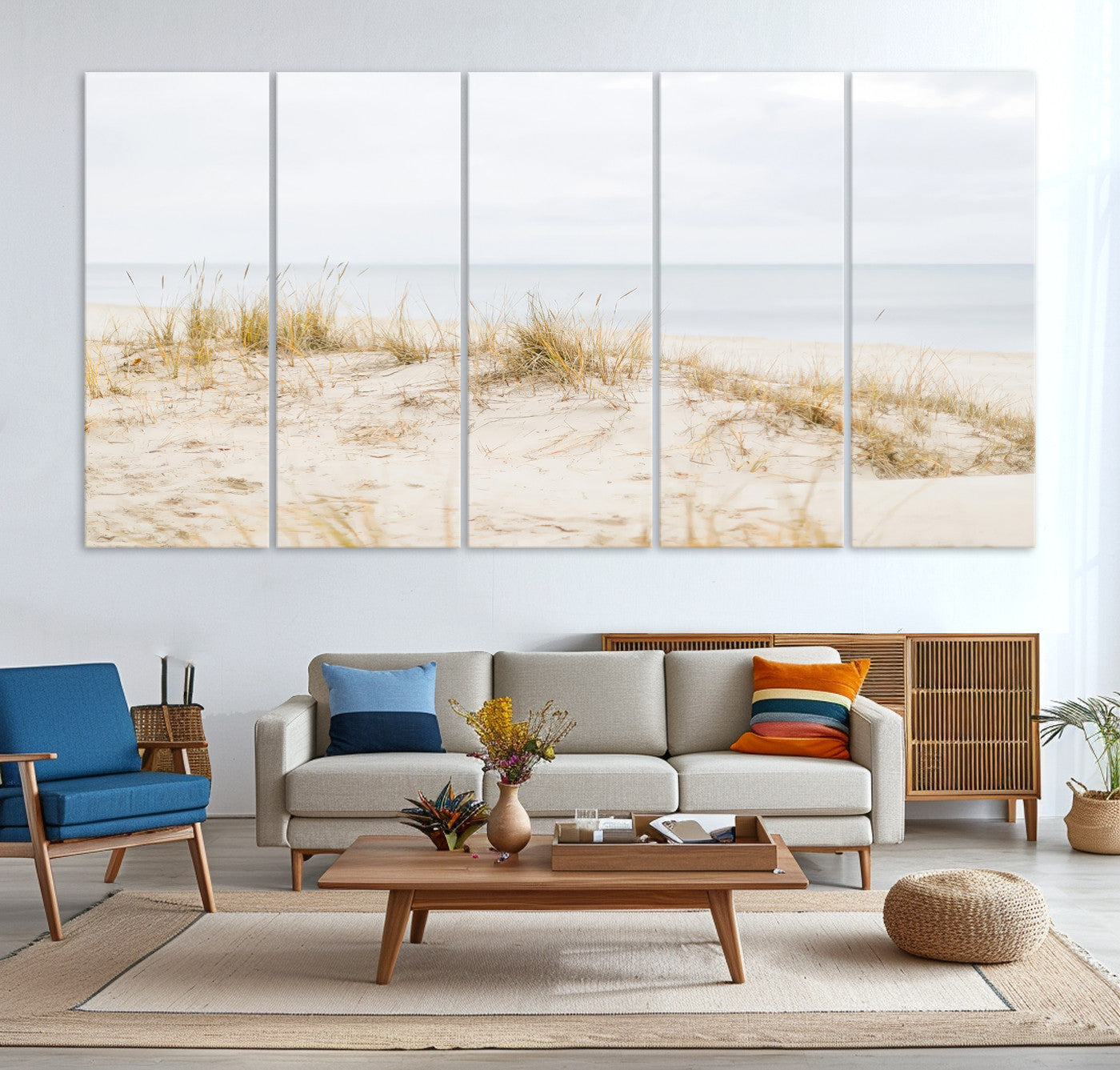 -Beach Dunes Wall Art Canvas Print, Framed Coastal Grass Art Picture Print, Sand Perfect Minimalist