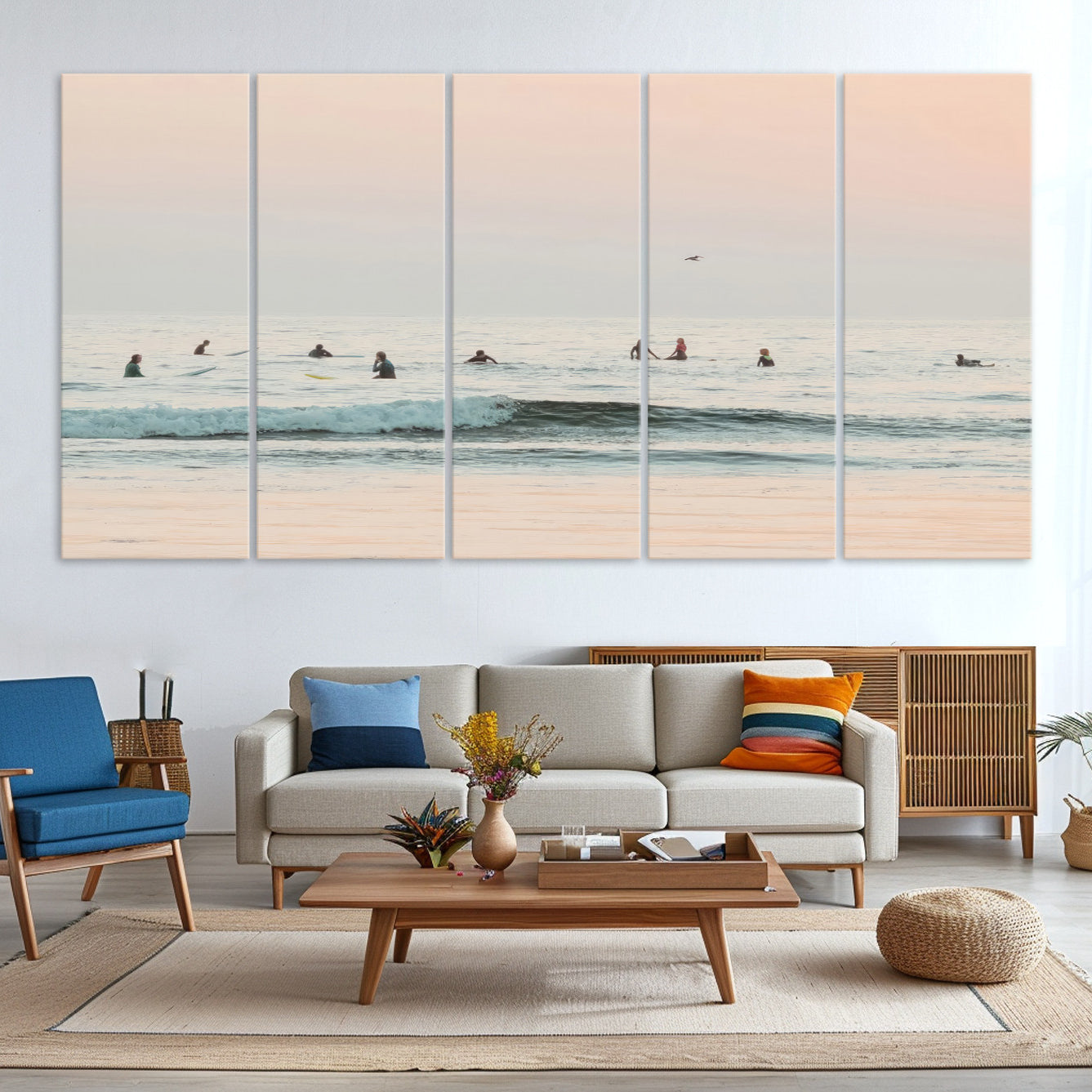 98888919-MGV-CV-36X24-Pastel Ocean Wall Art Canvas Print – Framed Soft Sunset Calm Sea Coastal Minimalist Seascape Artwork for Home Office