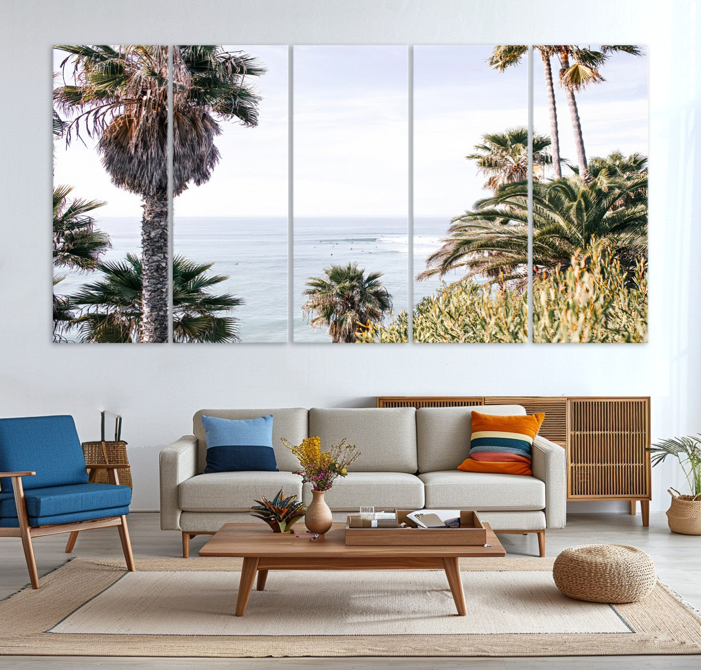 51404565-MGV-CV-36X24-Coastal Palm Trees Wall Art Canvas Print – Framed Ocean Breeze Tropical Scene Artwork for Relaxing Home, Office Decor