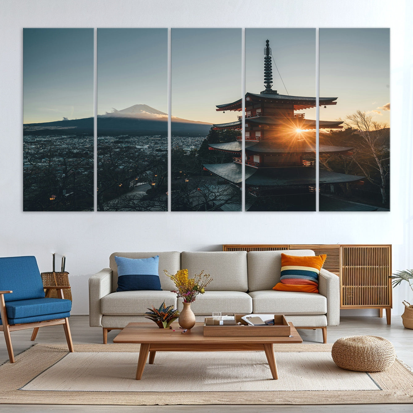 -Mount Fuji Wall Art Canvas Print Framed Japan Travel Art Chureito Pagoda Print Zen Scene for Home, Office Decor