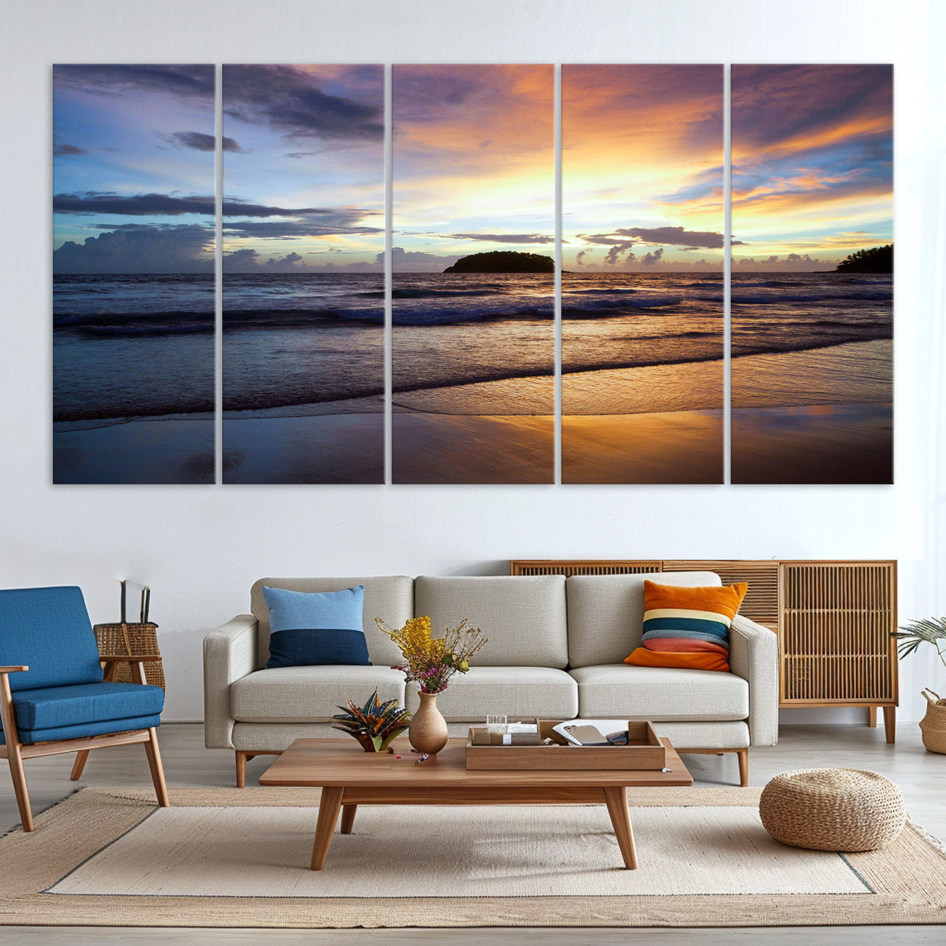 36714356-MGV-CV-36X24-Beach Sunset Wall Art Canvas Print – Tropical Ocean Waves Golden Sky Serene Seascape Nature Artwork for Home Office