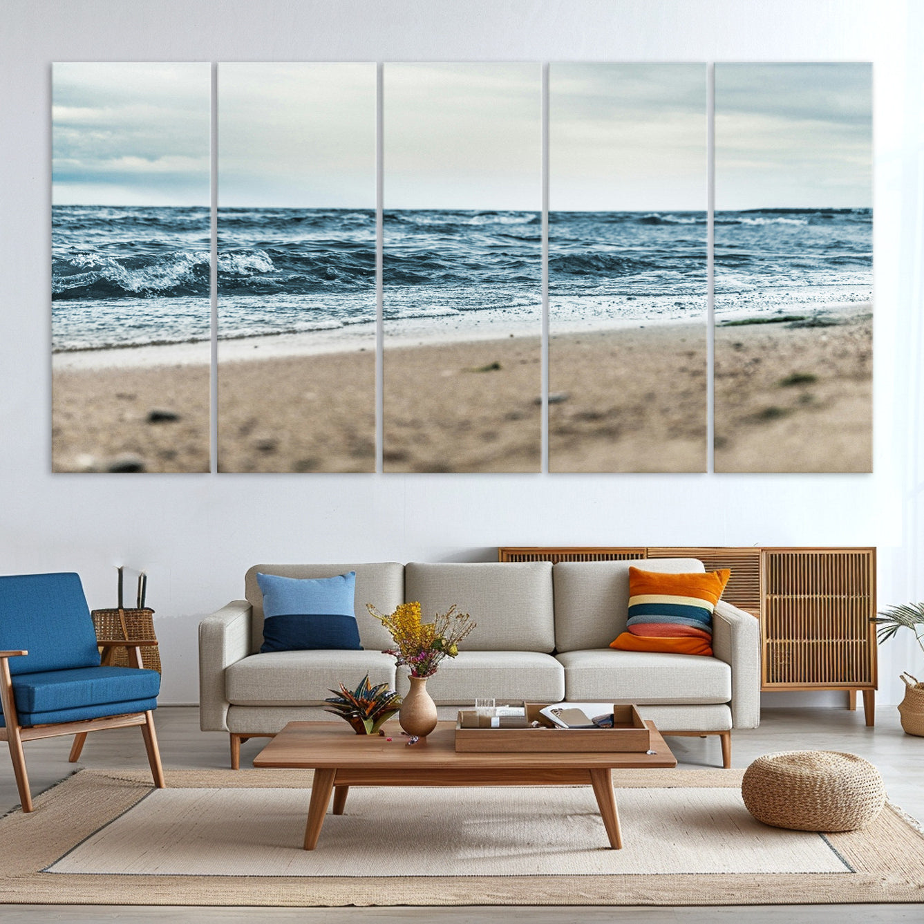 81812590-MGV-CV-36X24-Ocean Wall Art Canvas Print – Moody Coastal Seascape Scene Framed Beach Waves Nature Artwork for Home Office