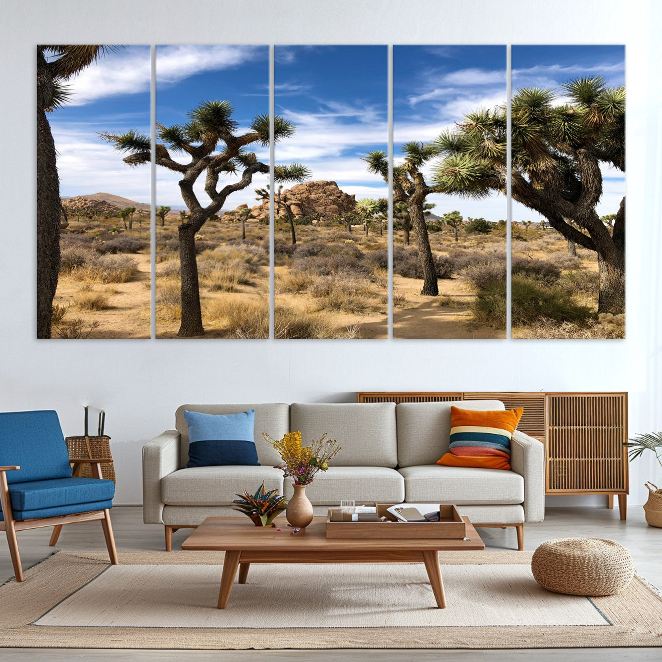 -Joshua Tree Desert Wall Art Canvas Print – Framed Southwestern Rustic Earth Tone Nature Scene Artwork for Home Office