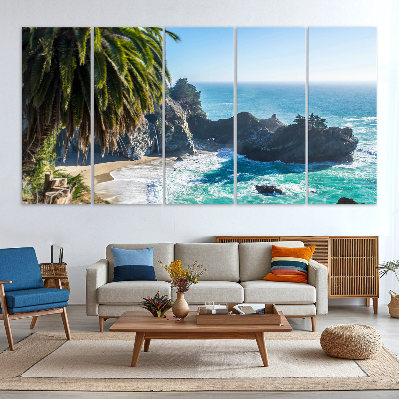 -Big Sur Wall Art Canvas Print – Framed California Coastline Tropical Ocean Photography Scenic Artwork for Home Office