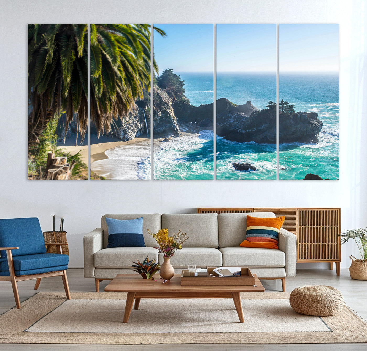 -Big Sur Wall Art Canvas Print – Framed California Coastline Tropical Ocean Photography Scenic Artwork for Home Office