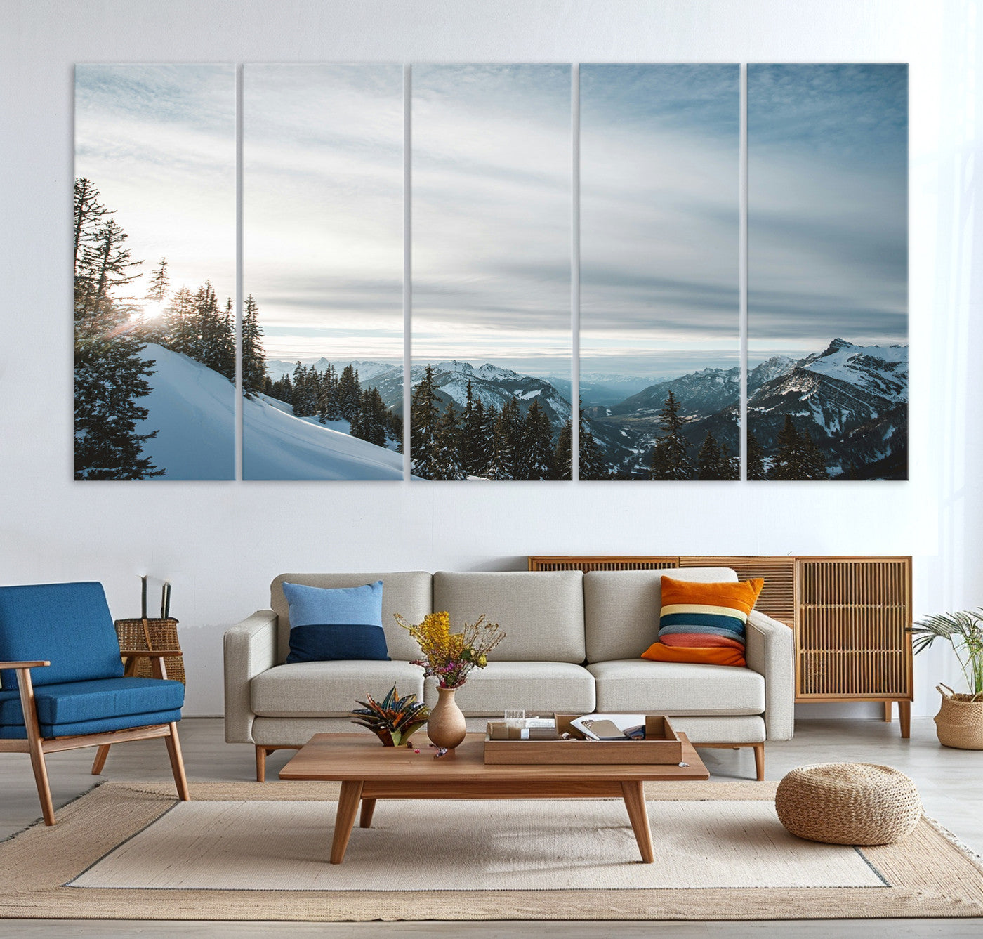 55564749-MGV-CV-36X24-Snowy Mountain Wall Art Canvas Print – Frosty Peaks Alpine Landscape Winter Sky Nature Photography Artwork for Home Office