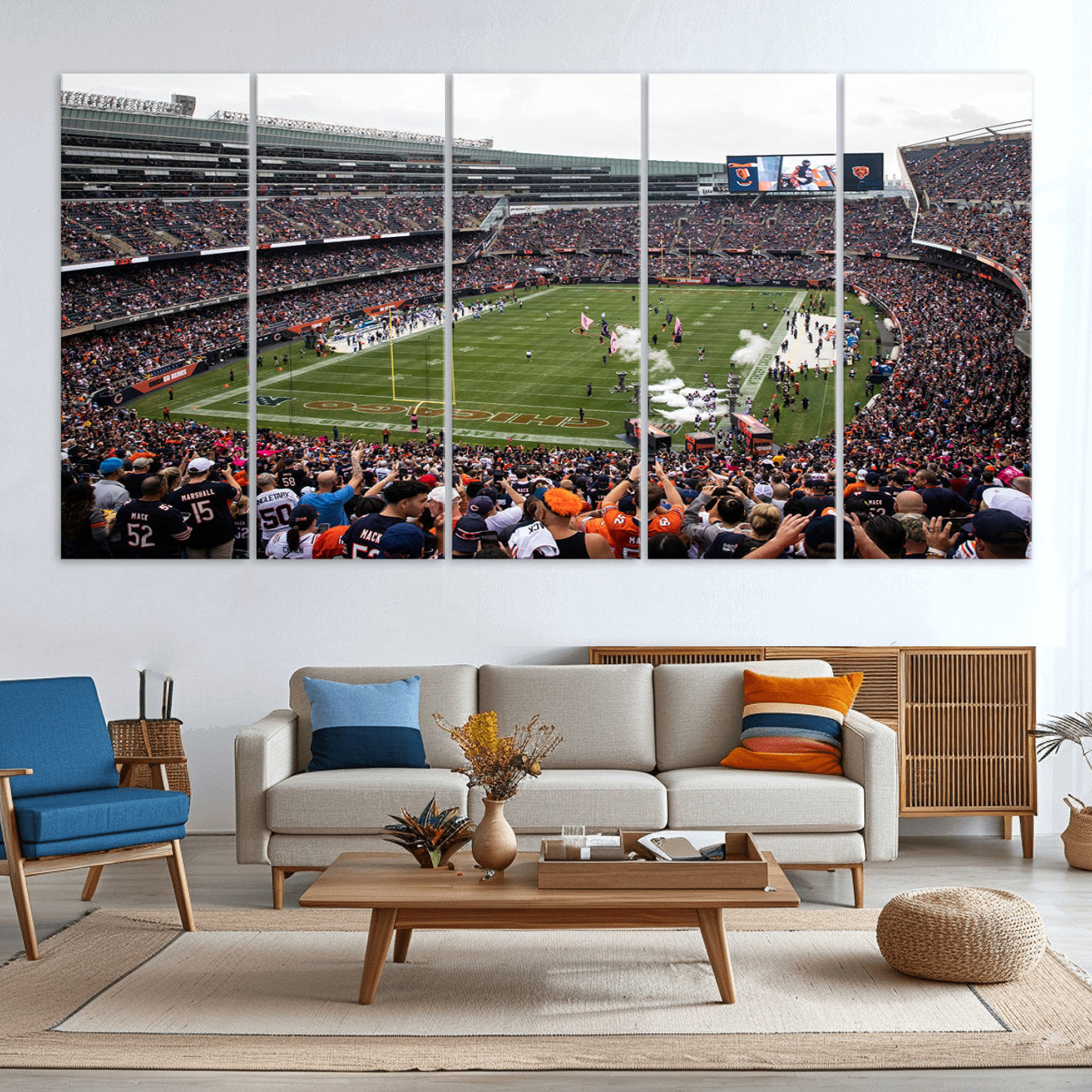 -Chicago Bears Soldier Field Wall Art Canvas Print – Framed NFL Football Stadium Action Crowd Scene for home, office