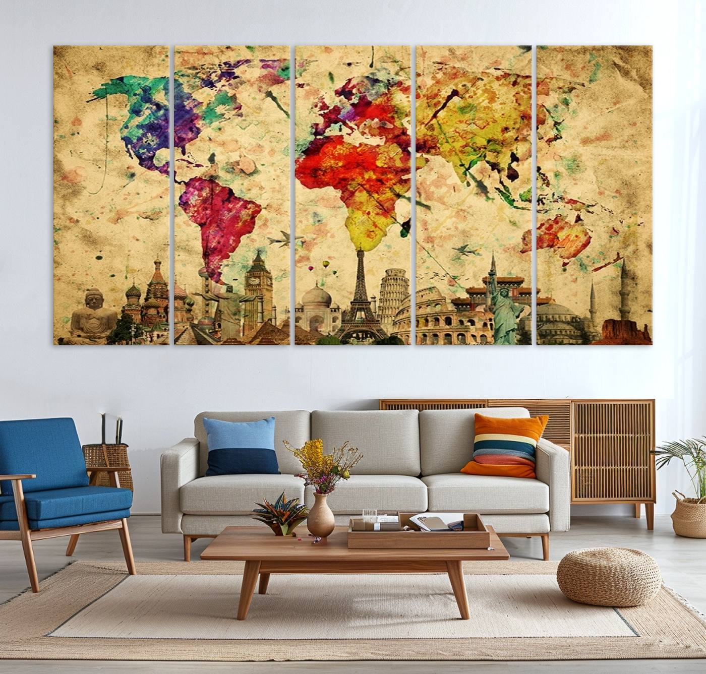 34595-MGV-CV-36X24-Push Pin World Map Canvas Print – Framed Travel Map Wall Art for Couples, Anniversary Gift, Modern Home or Office Decor