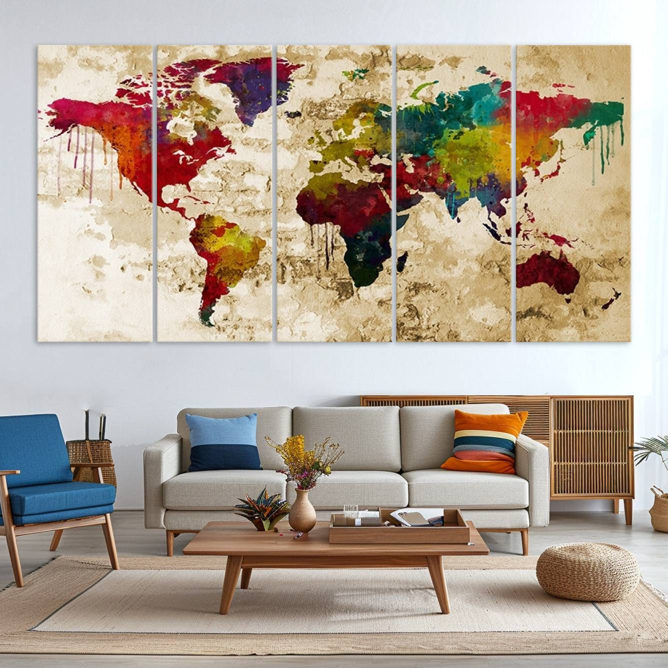 61906-MGV-CV-36X24-World Map Canvas Print – Framed Push Pin Wall Art, Color Splash Travel Map for Modern Home and Office Decor