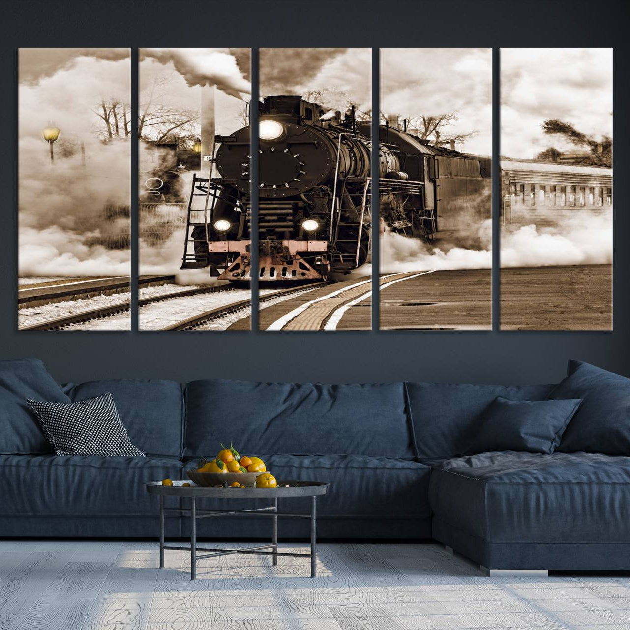 31136-MGV-CV-36X24-Black Steam Train Canvas Wall Art Print Steam Locomotive Art Canvas