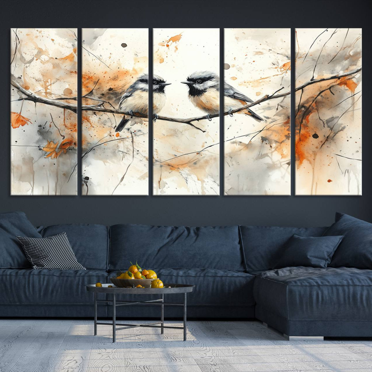 98244-MGV-CV-48X32-3P-Beautiful Birds Wall Art – Framed Watercolor Branch Canvas Artwork, Elegant Nature Design, Vibrant Decor for Home, Office