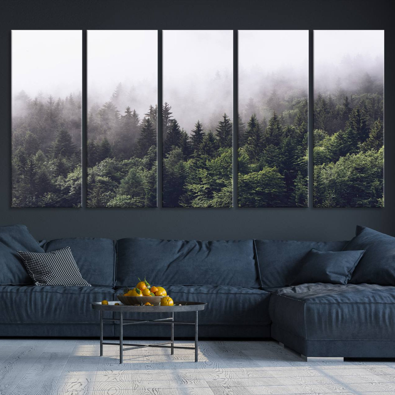 -Misty Forest Wall Art Canvas Print, Framed Foggy Pines Art Picture Print, Pine Valley Perfect Moody