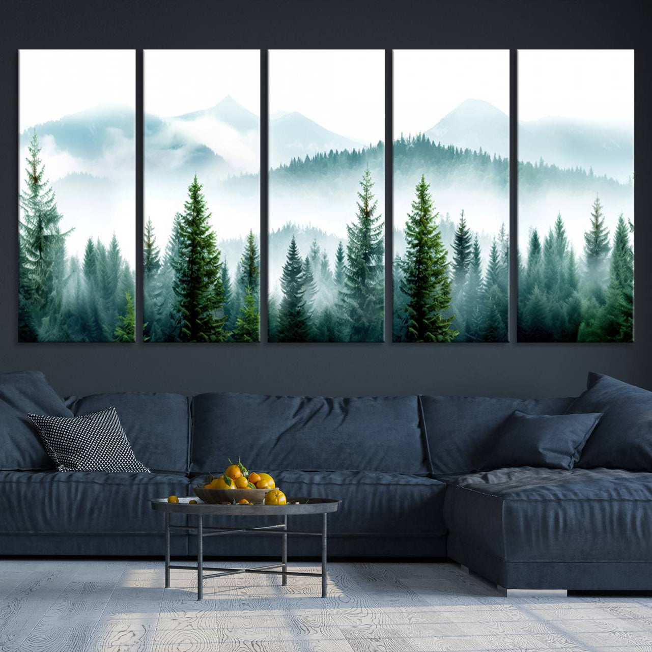 -Pine Forest Wall Art Canvas Print, Framed Misty Mountains Art Picture Print, Foggy Trees Perfect
