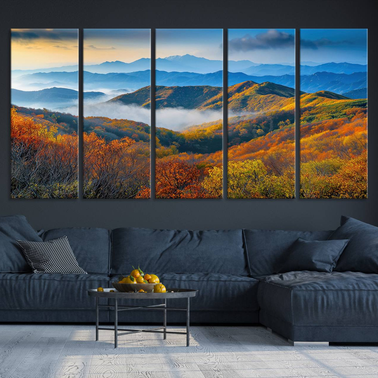 -Autumn Mountains Wall Art Canvas Print, Autumn Mountain Foggy Landscape Wall Art Canvas Print,