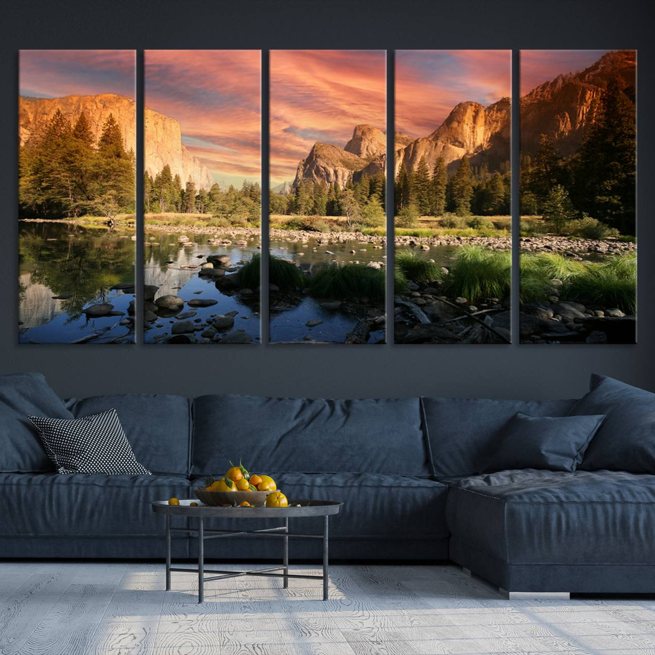 -Yosemite Valley Canvas Wall Art, Framed El Capitan Art Picture Print, Sunset Sky Perfect Vibrant