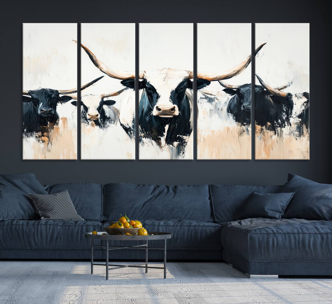 -Texas Longhorn Wall Art Canvas Print, Framed Western Cattle Art Picture Print, Horned Bull Perfect