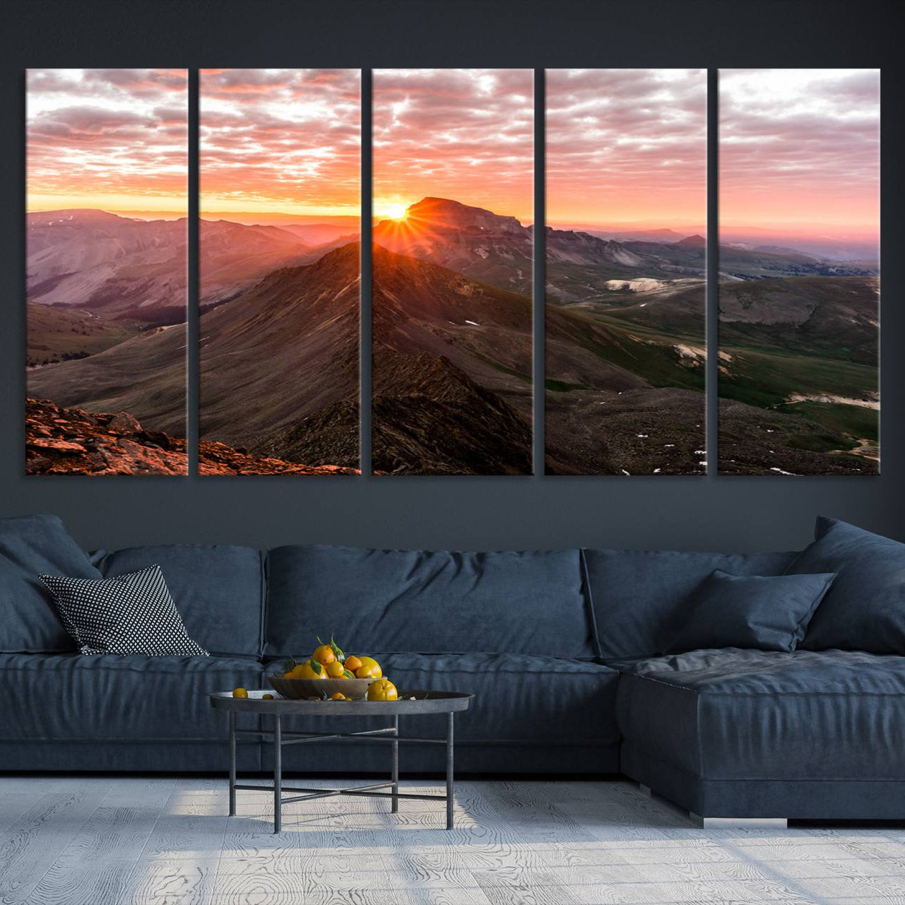 -Mountain Sunrise Wall Art Canvas Print, Framed Alpine Ridge Art Picture Print, Mountain Range