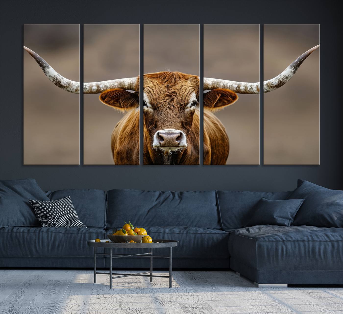 12179171-MGV-CV-36X24-Texas Longhorn Wall Art Canvas Print – Brown Bull Rustic Ranch Western Cattle Nature Artwork for Home Office