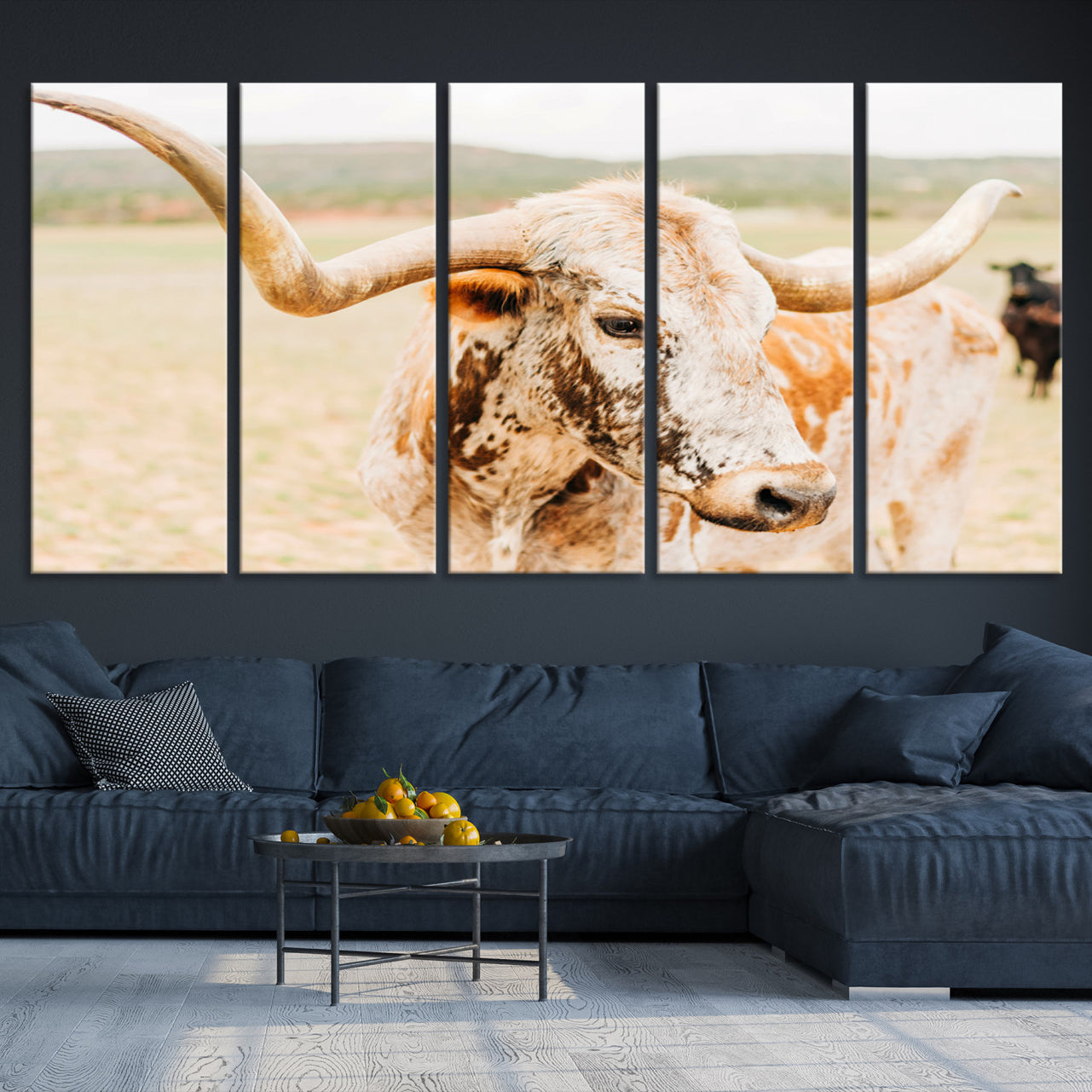 -Texas Longhorn Wall Art Canvas Print, Framed Speckled Cow Art Picture Print, Rustic Bull Perfect