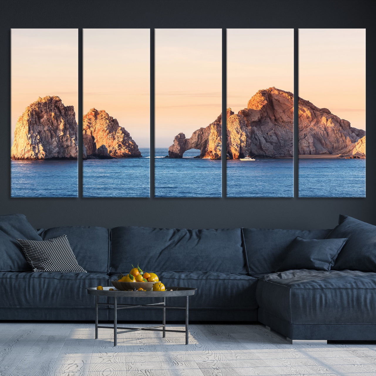 -El Arco Wall Art Canvas Print, Framed Cabo Rocks Art Picture Print, Ocean Arch Perfect Golden